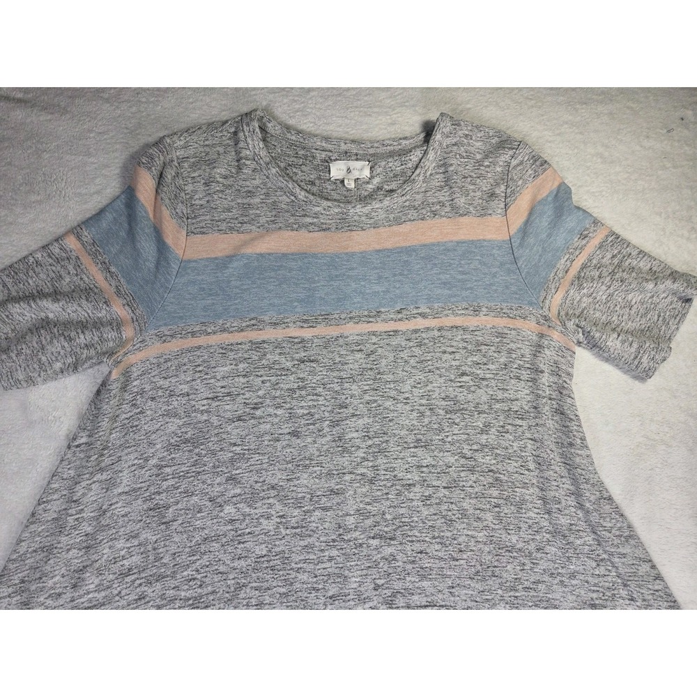 Lou & Grey Women L Gray Knit Dress Colorblock Short Sleeve Casual Soft Stretch